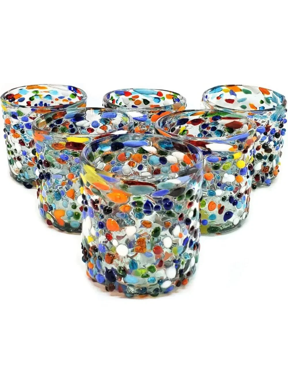 Multicolor Hand Blown Glass Tumblers Set of 6 | Lead-Free Drinking Glasses for